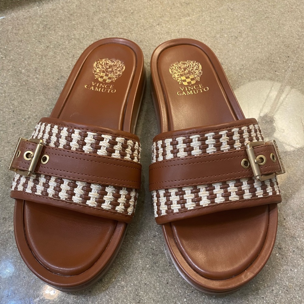 Vince Camuto brown leather slides (Brand New) size 38/7.5